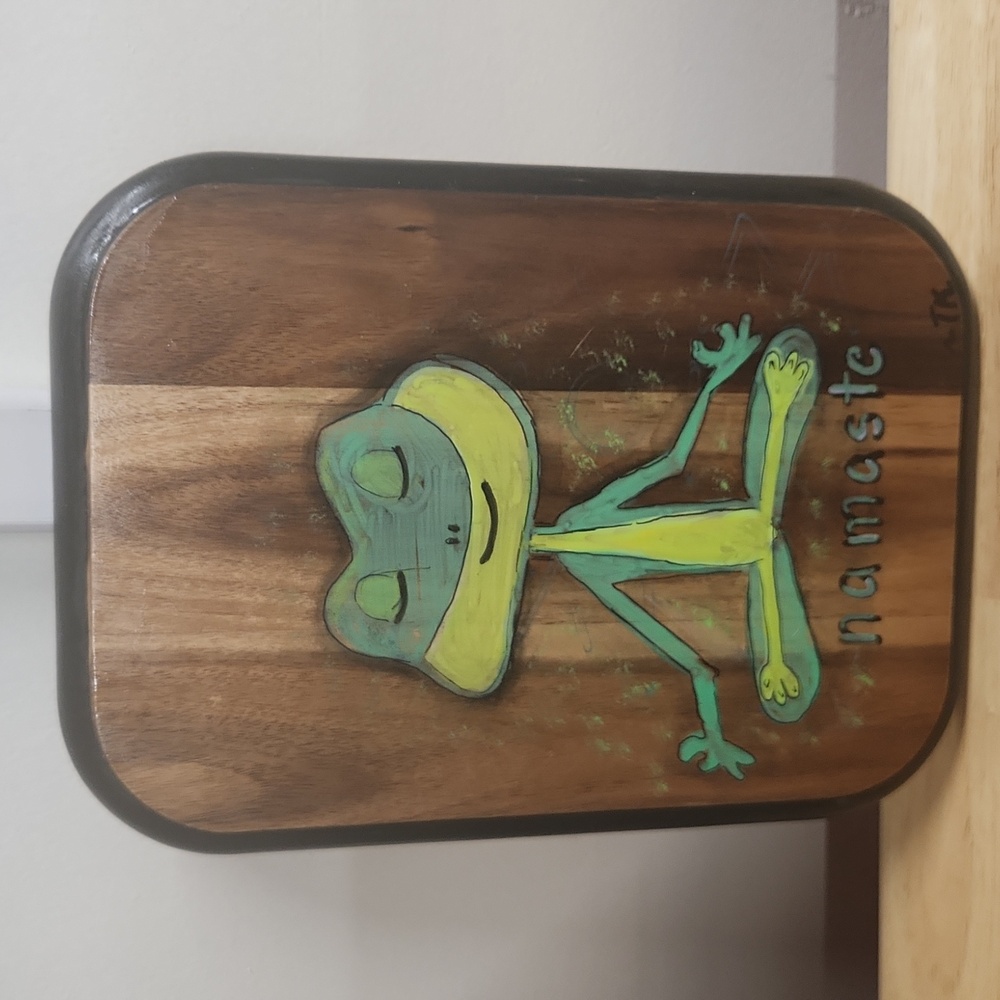 Painted Namaste Frog Wooden Wall Decor Zen 7.5 X 10.5 Inches